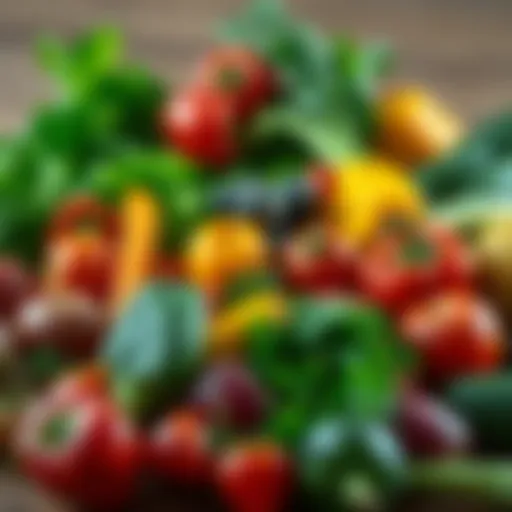 A vibrant assortment of fresh vegetables and fruits ready for lunch preparation.