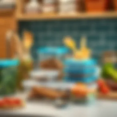 A clean and organized meal prep setup with containers and utensils.