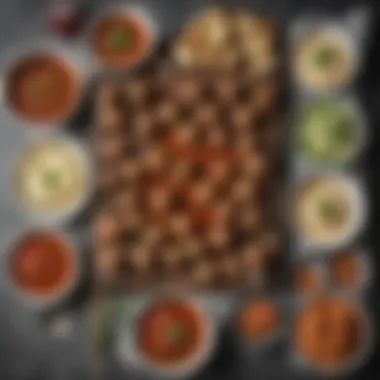 Meatballs Accompanied by Gourmet Dips and Sides An overhead view of meatballs with various dips and sides