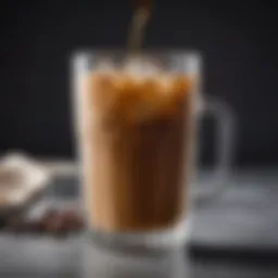 A perfectly brewed glass of iced coffee with condensation and ice cubes