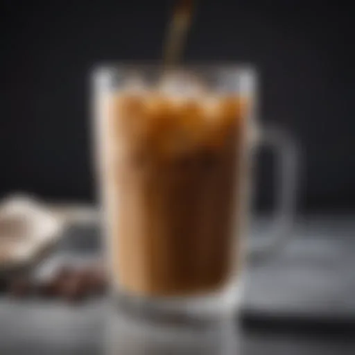 A perfectly brewed glass of iced coffee with condensation and ice cubes