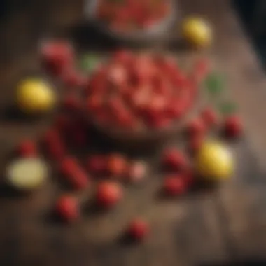 Vibrant strawberries and lemons on a rustic wooden table