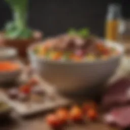 A bowl filled with vibrant vegetables and lean meat for dog nutrition