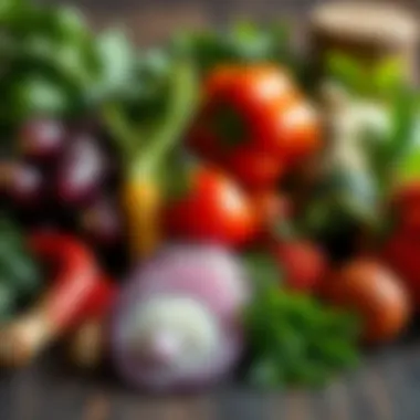 Fresh vegetables and herbs arranged artfully