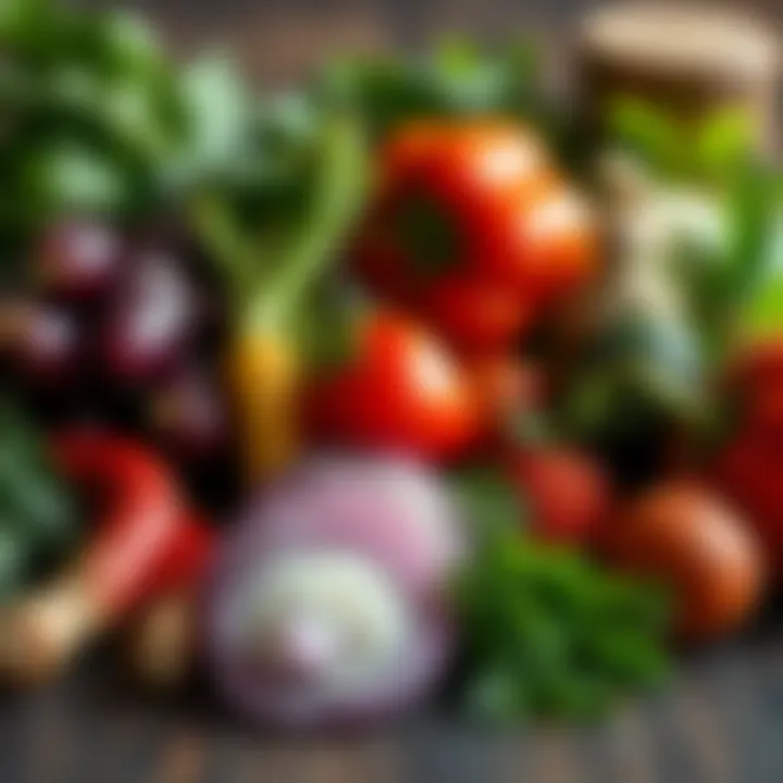 Fresh vegetables and herbs arranged artfully