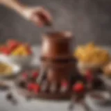 An elegant setup for chocolate fondue with assorted dippers