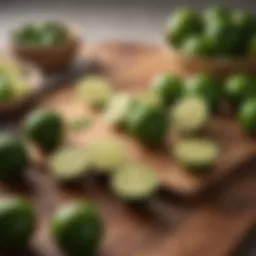 Fresh limes and a wooden cutting board ready for juicing