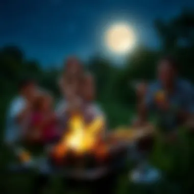 Family and friends enjoying a barbecue surrounded by nature