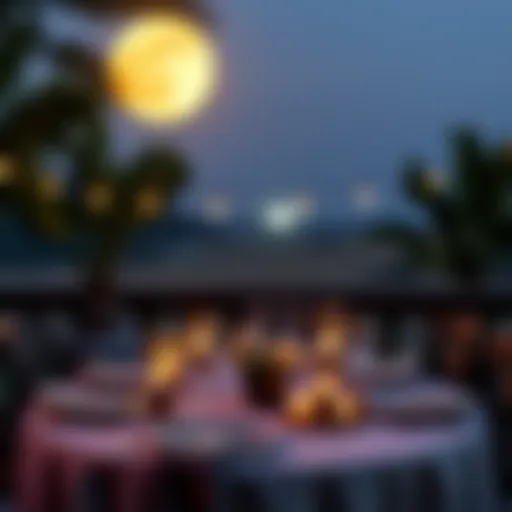Elegant Barbecue Setting Beneath the Moon A beautifully set barbecue table illuminated by the full moon