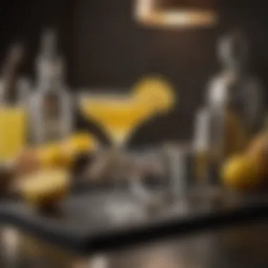 A stylish bar setup featuring various cocktail tools