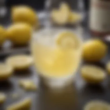 A close-up of essential ingredients for a lemon drop drink