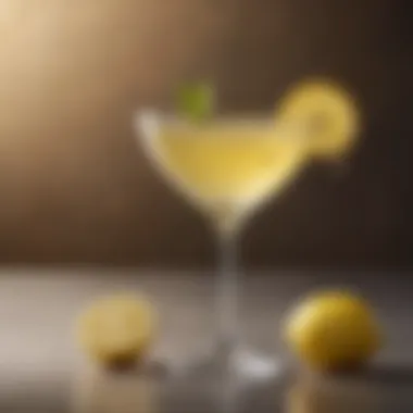 A glass filled with a beautifully garnished lemon drop cocktail