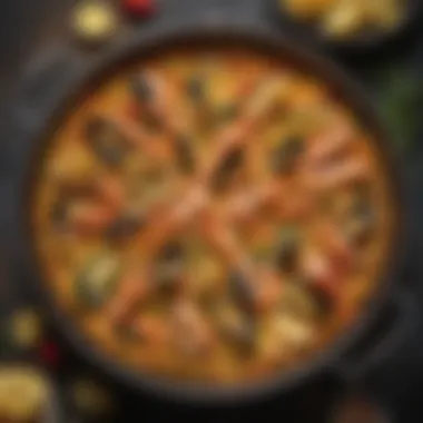 The Essence of Paella Valenciana A beautifully arranged paella pan filled with vibrant ingredients