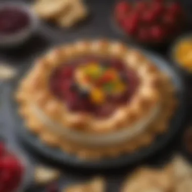 A beautifully plated baked brie with colorful toppings