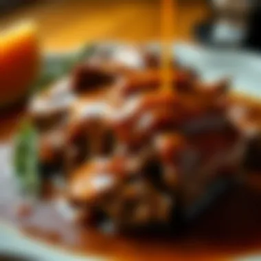 A close-up of tender pot roast with rich gravy