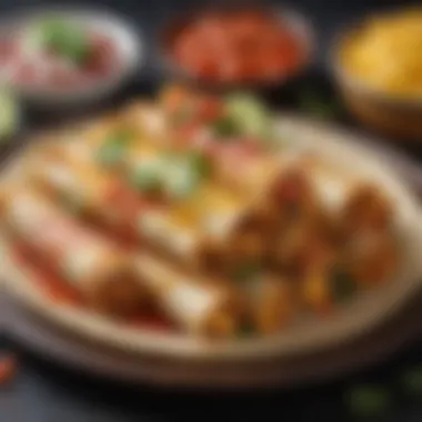 Artfully Plated Taquitos A beautifully plated taquito dish garnished with fresh toppings and sauces
