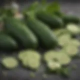 Fresh cucumbers and botanicals arranged artistically