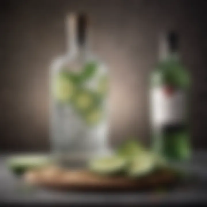 A stylish glass filled with cucumber gin and garnishes
