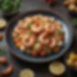 An exquisite shrimp dish beautifully plated with garnishes