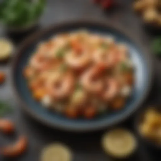An exquisite shrimp dish beautifully plated with garnishes