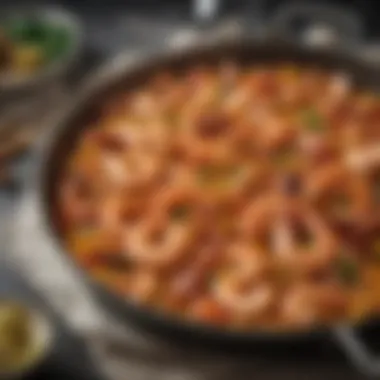 Vibrant Shrimp Seafood Paella A vibrant shrimp seafood paella brimming with flavors