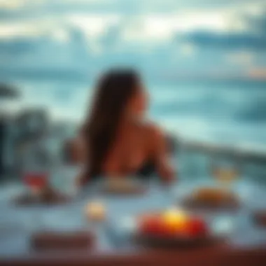 Dining with a Scenic Ocean Backdrop An elegant dining setup with ocean views at sunset