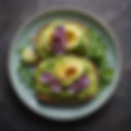 A beautifully plated avocado toast topped with microgreens and edible flowers