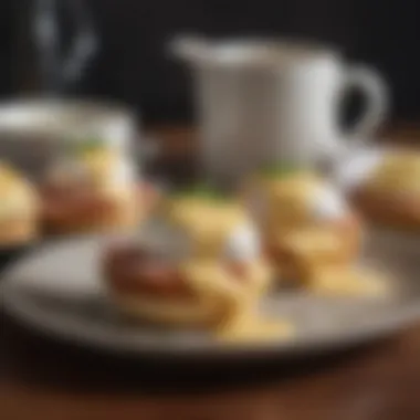Gourmet Eggs Benedict A gourmet eggs benedict drizzled with hollandaise sauce on a toasted muffin