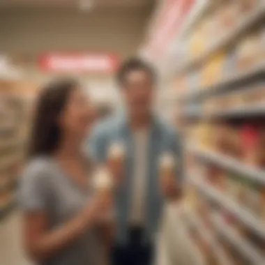 Customers enjoying ice cream in a CVS aisle