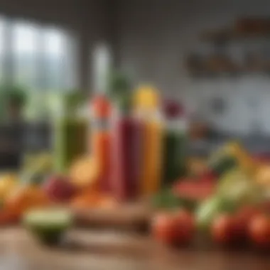 A selection of fresh fruits and vegetables ready for juicing