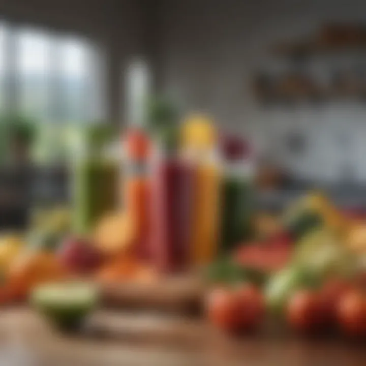 A selection of fresh fruits and vegetables ready for juicing