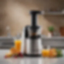 A sleek Dash cold press juicer in a modern kitchen setting