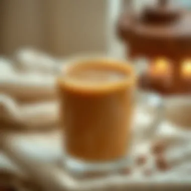 Close-up of a decaf masala chai cup with a cozy background