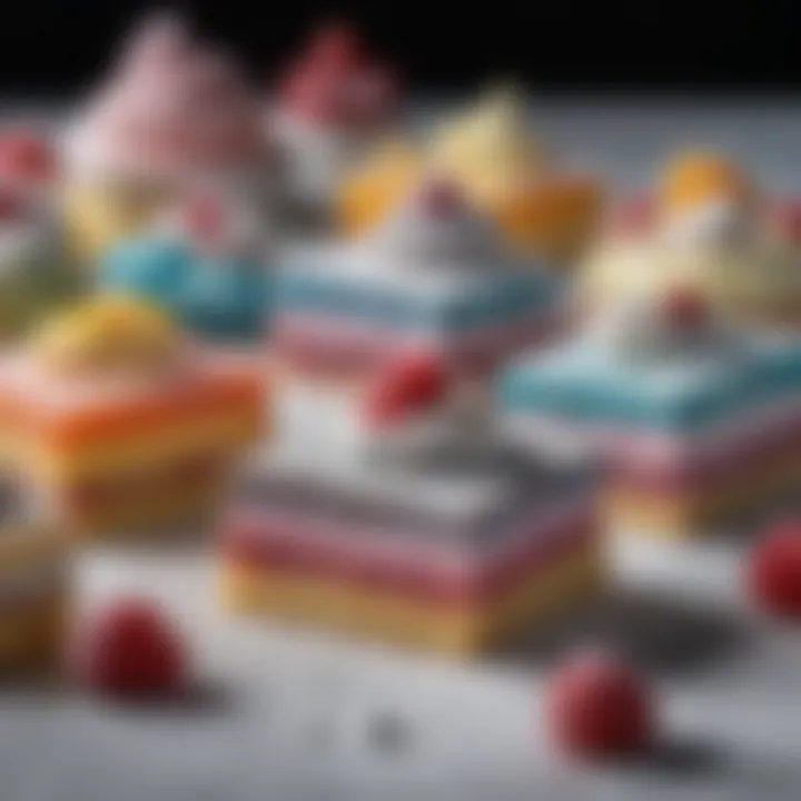 Artfully decorated desserts featuring colored powdered sugar