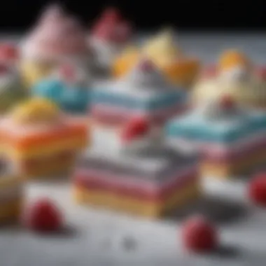 Artful Desserts with Colored Powdered Sugar Artfully decorated desserts featuring colored powdered sugar