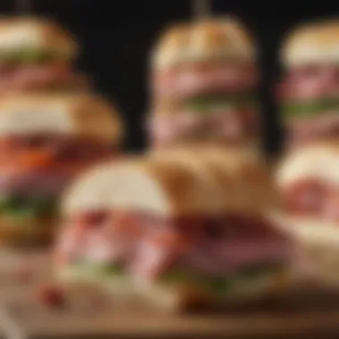 Creative Sandwich Designs with Deli Meats Artfully arranged sandwiches featuring different deli meats