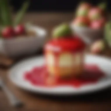 Dessert with Cactus Pear Syrup A colorful dessert drizzled with cactus pear syrup