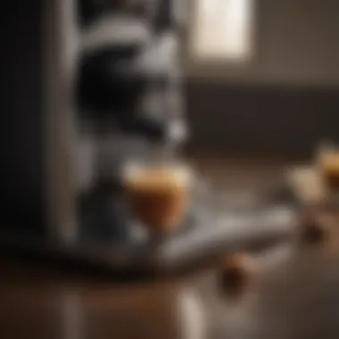 A close-up of a Nespresso machine with brewed coffee