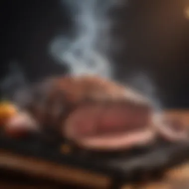 Brisket on a smoker with smoke billowing