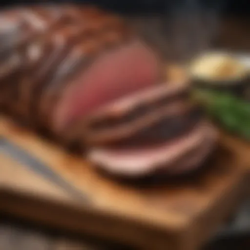 Smoked brisket resting on a wooden board