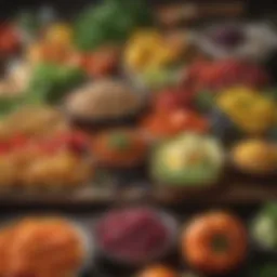 Colorful assortment of whole foods for a balanced diet