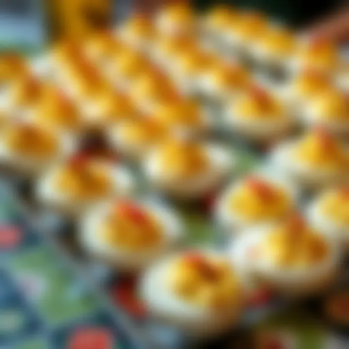 Elegant Display of Deviled Eggs Elegant display of deviled eggs on a colorful tray