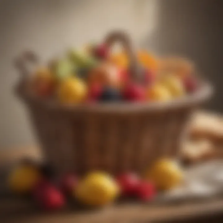 A vibrant display of seasonal fruits and artisanal bread in a wicker basket.