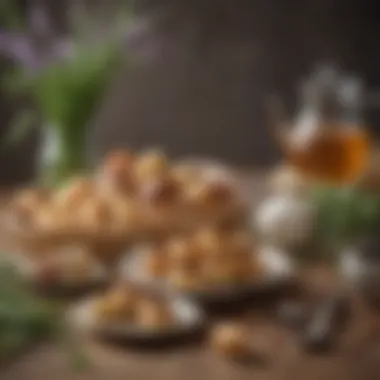 Herbal Tea and Delicate Pastries Display A creative Easter basket showcasing a variety of herbal teas and delicate pastries.
