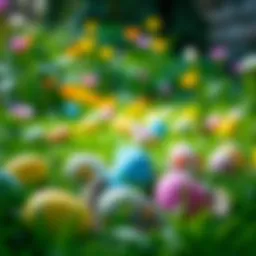 Colorful Easter egg hunt in a lush garden