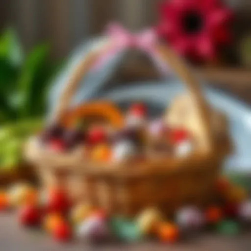 Easter Food Basket with Seasonal Delights A beautifully arranged Easter food basket filled with seasonal delights
