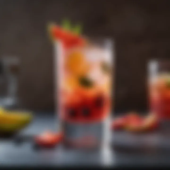 Vibrant colorful vodka cocktail with fresh fruits