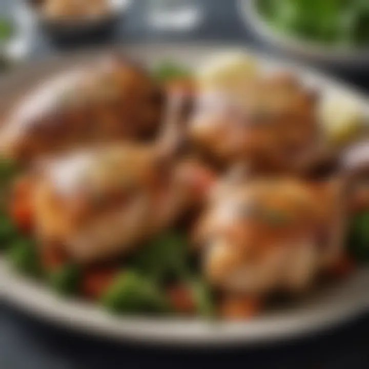 Herb-seasoned chicken thighs served with fresh vegetables