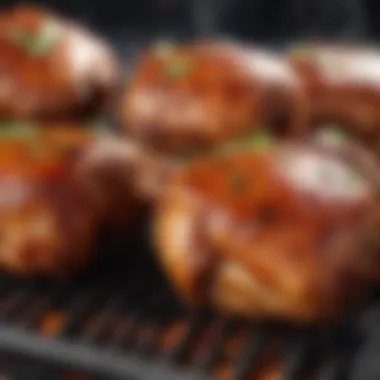 Spicy marinated chicken thighs on a grill