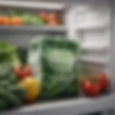 Sustainable Storage for Fresh Produce Close-up of a reusable fridge bag filled with fresh vegetables, emphasizing eco-friendliness